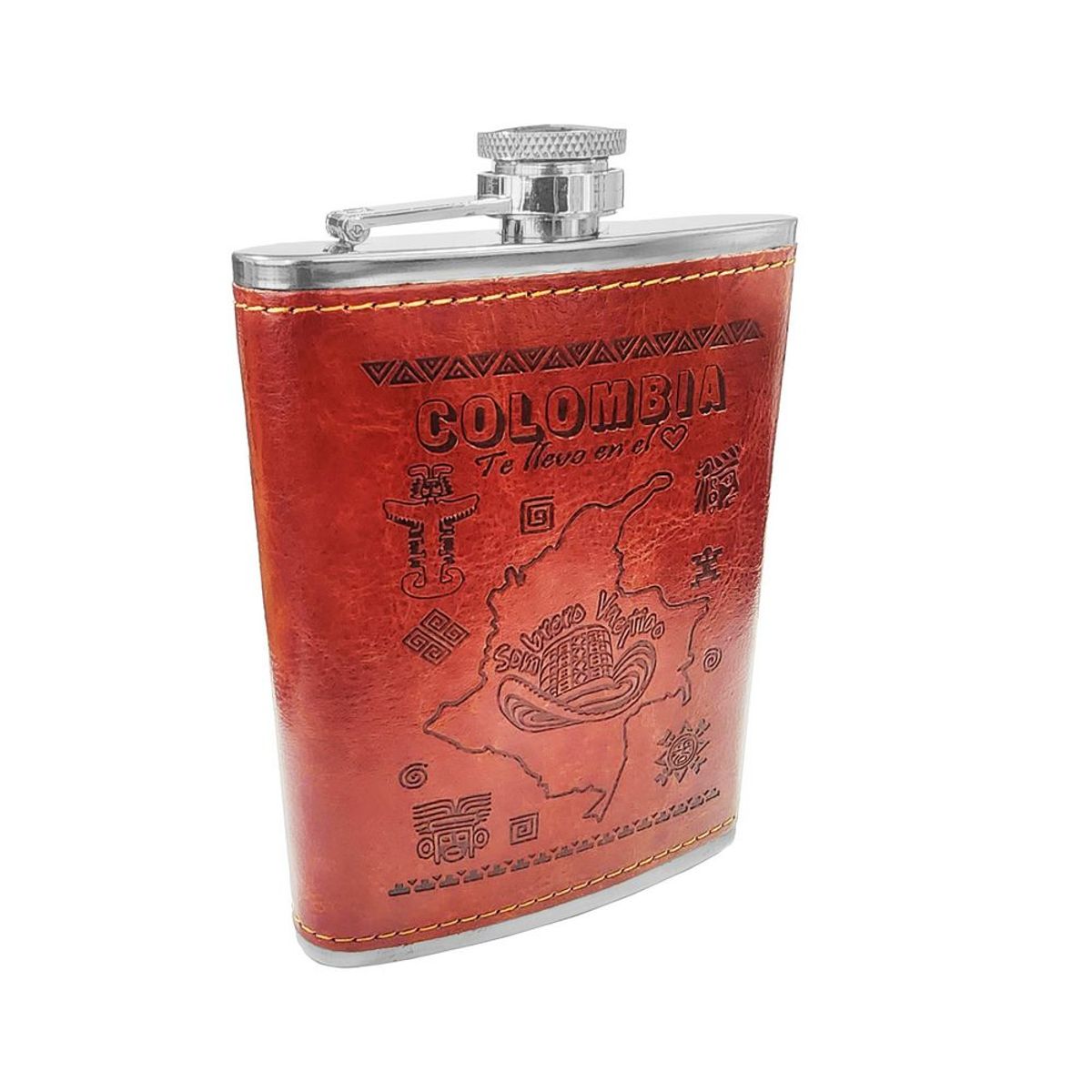 DAYOSHOP - Licorera Whiskera Cantimplora Cuero Acero Artesanía Colombia