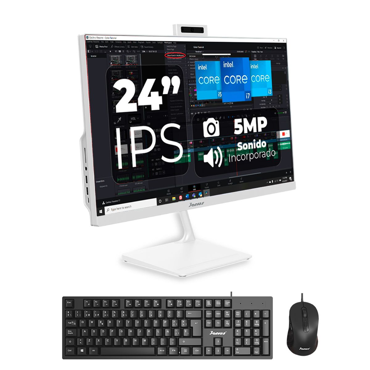 GENERICO - Computador All in One JANUS 24" Intel Core i5 12400 – 16GB RAM SSD 512GB Blanco