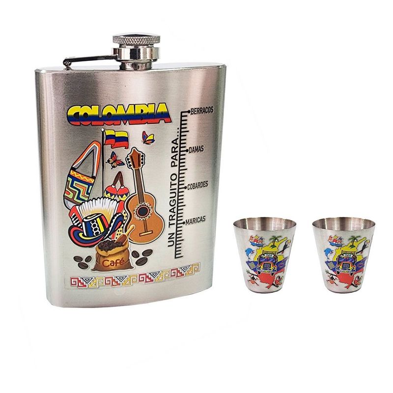 DAYOSHOP - Licorera Whiskera Cantimplora Acero Copas Colombia + Estuche