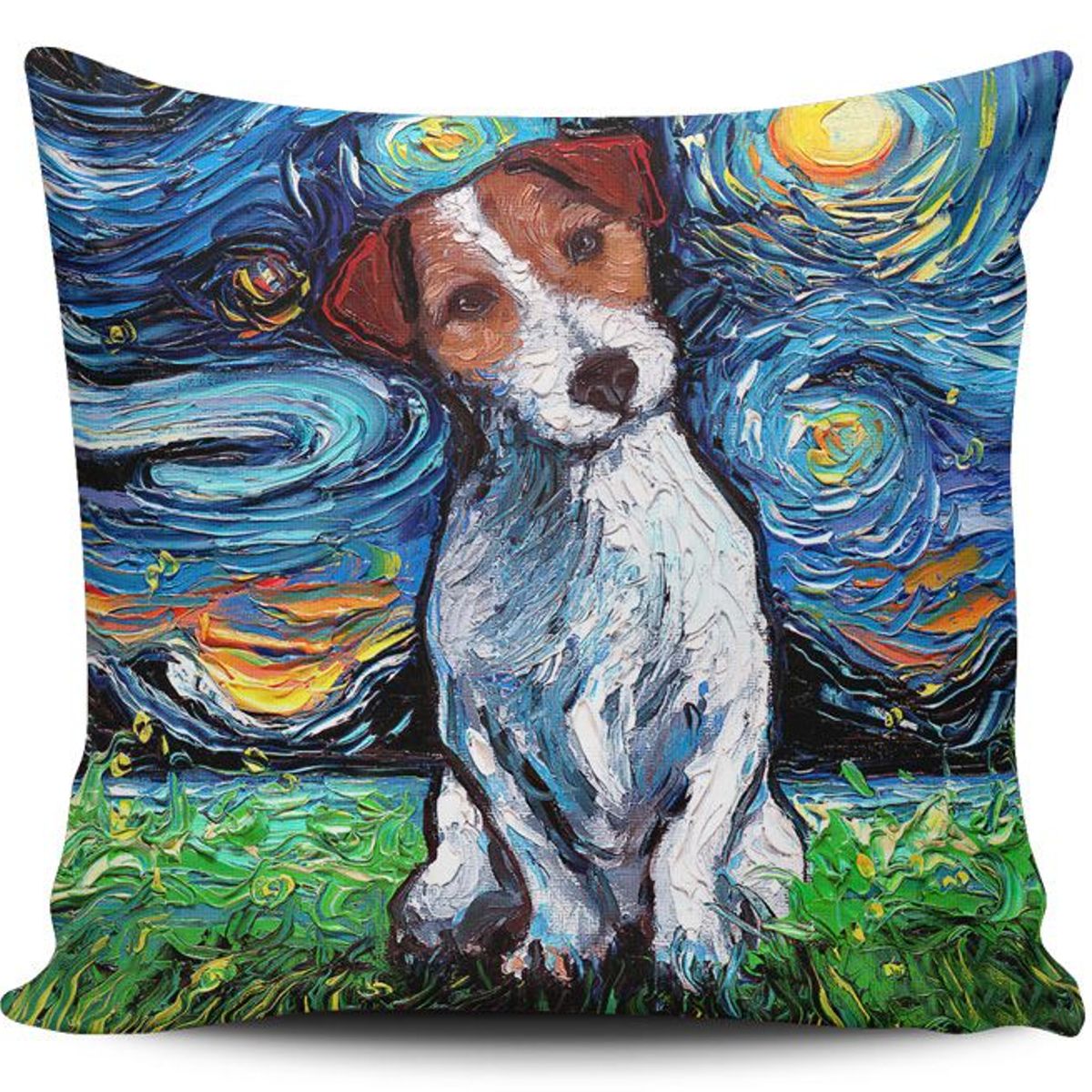 TAYRONA STORE - Funda Cojin Sin Relleno Noche Estrellada Perro Jack Russel Terrier 01