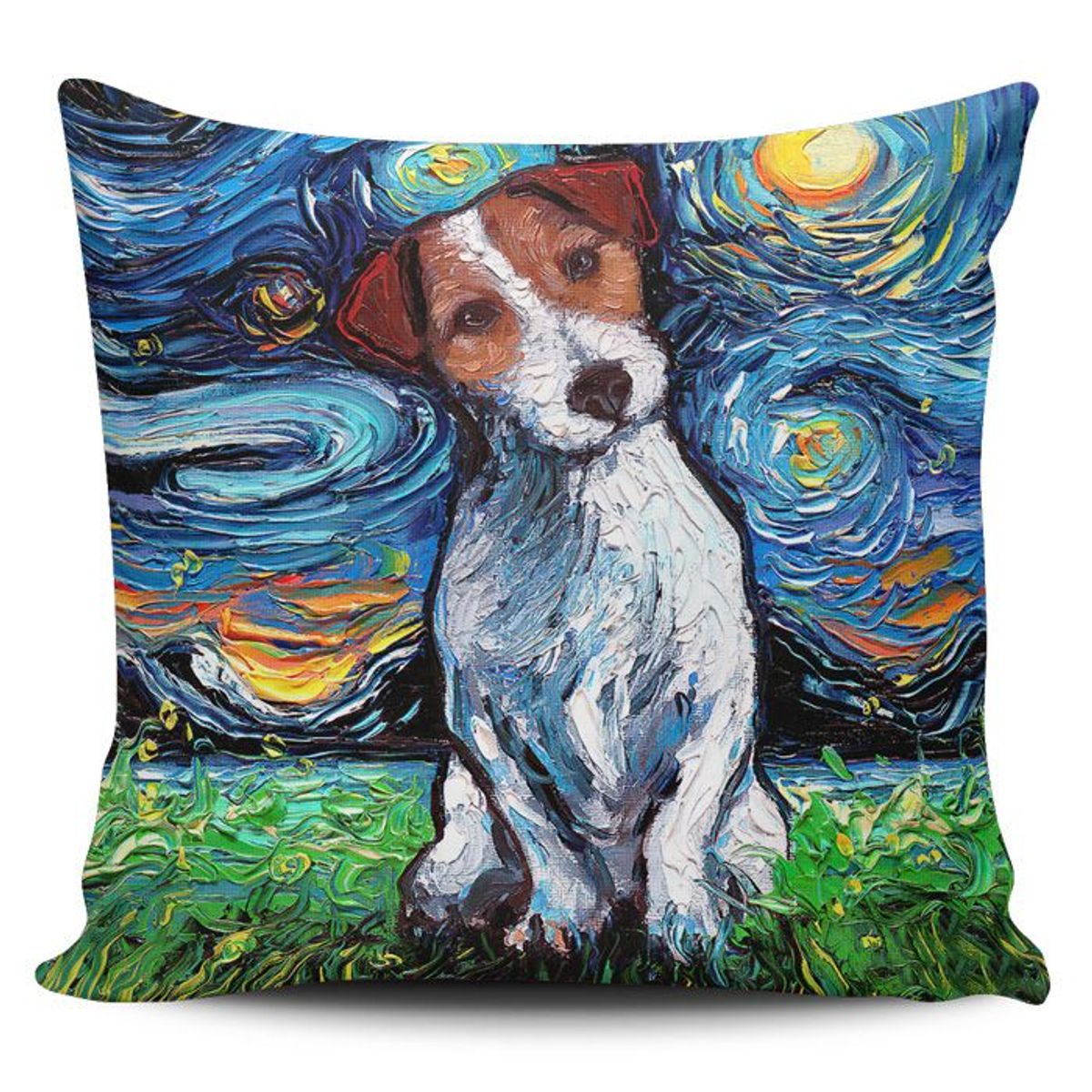 TAYRONA STORE - Funda Cojin Sin Relleno Noche Estrellada Perro Jack Russel Terrier 01