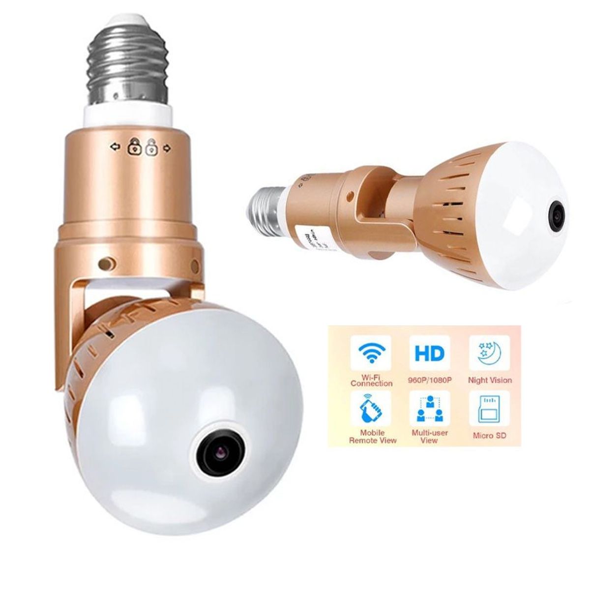 GENERICO - Camara Bombillo Flexible 360º Wifi Seguridad Hogar Negocio