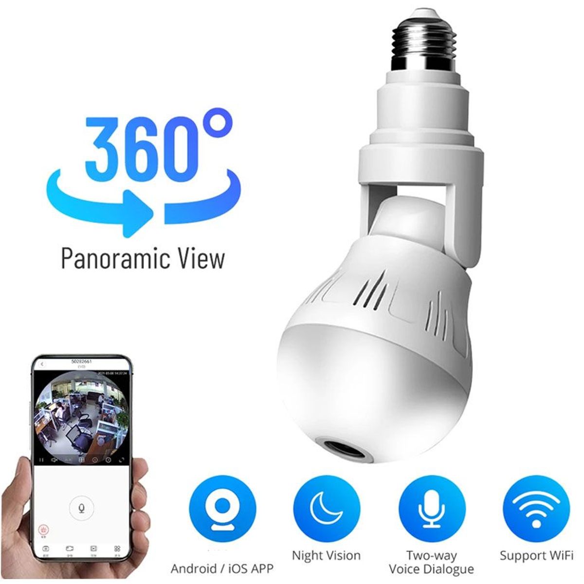 GENERICO - Camara Bombillo Flexible 360º Wifi Seguridad Hogar Negocio