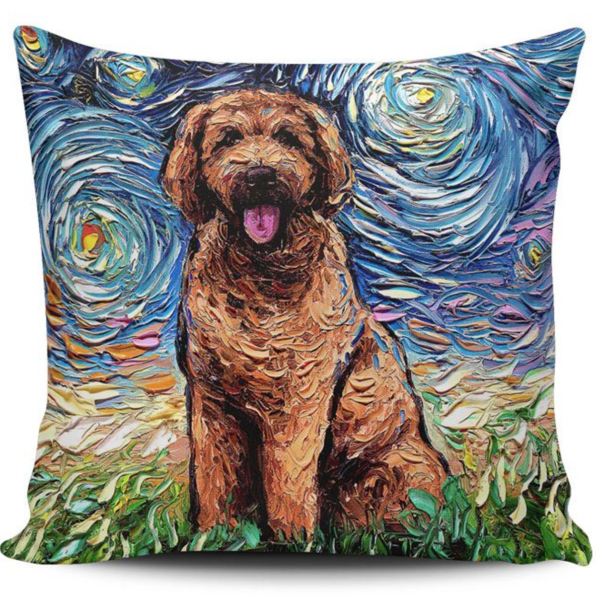 TAYRONA STORE - Funda Cojin Sin Relleno Noche Estrellada Perro Apricot Goldendoodle