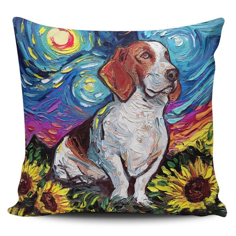 TAYRONA STORE - Funda Cojin Sin Relleno Noche Estrellada Perro Basset Hound 02