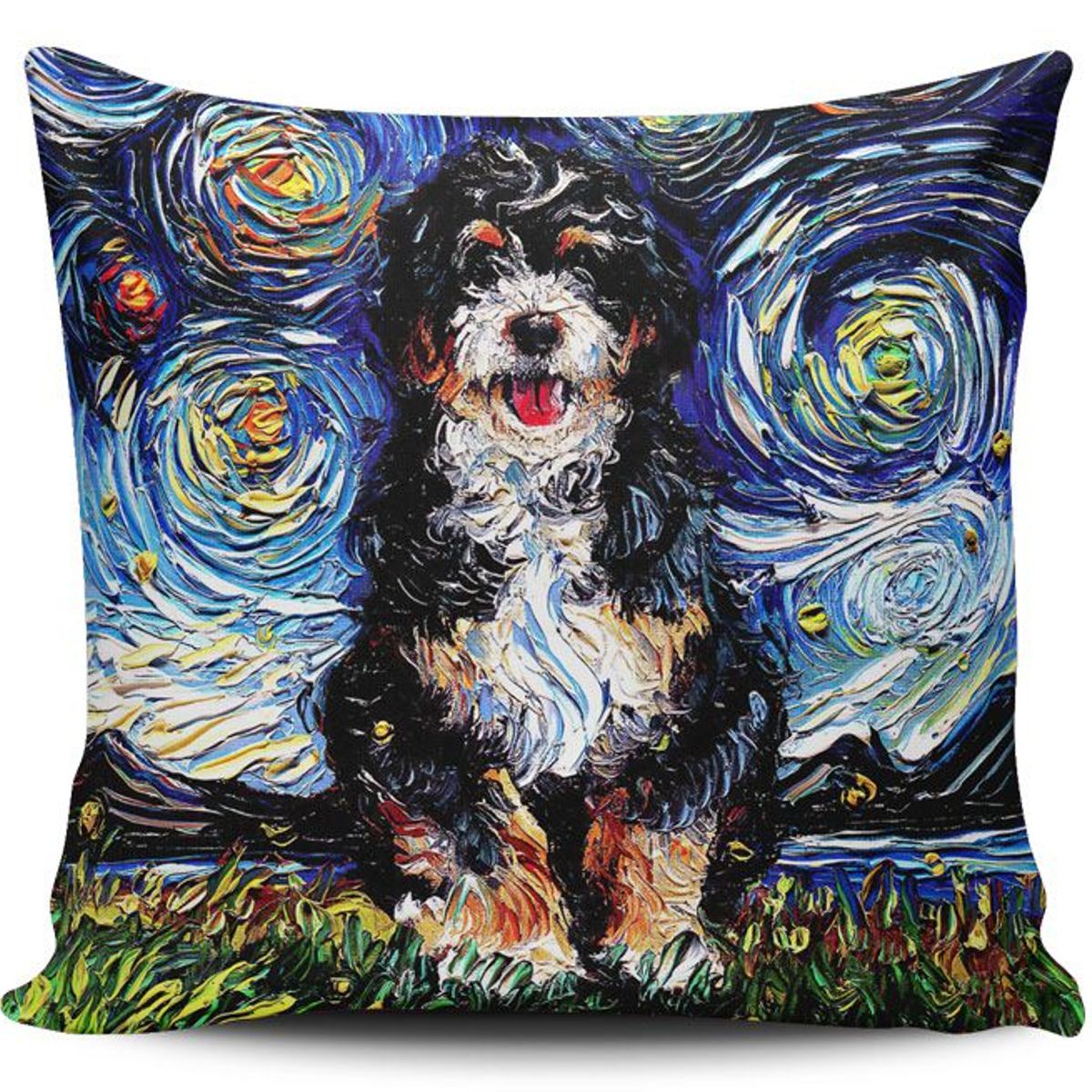 TAYRONA STORE - Funda Cojin Sin Relleno Noche Estrellada Perro Bernedoodle.