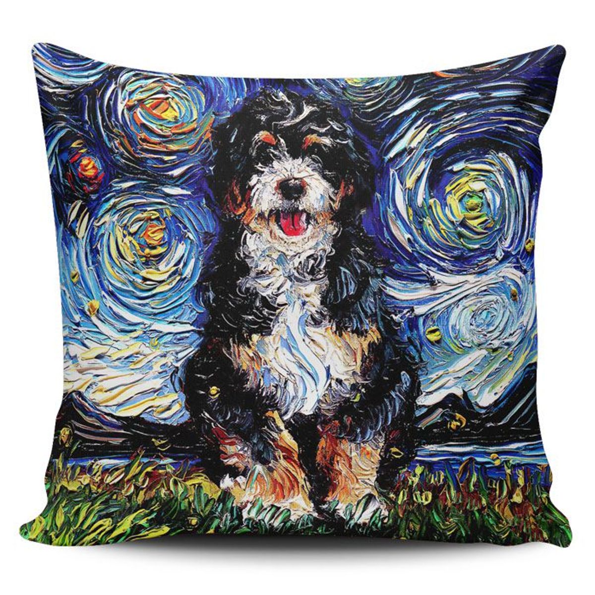 TAYRONA STORE - Funda Cojin Sin Relleno Noche Estrellada Perro Bernedoodle.