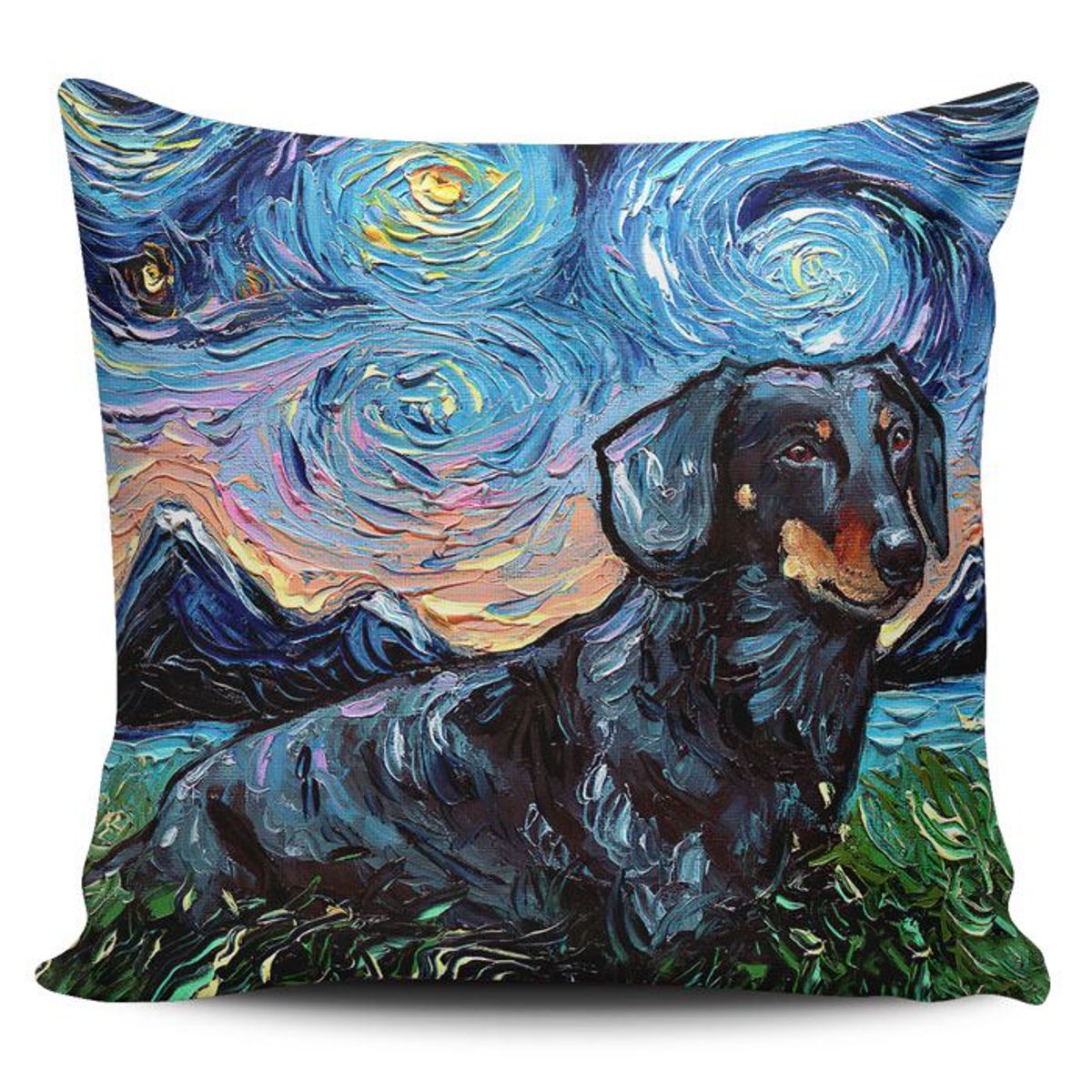 TAYRONA STORE - Funda Cojin Sin Relleno Noche Estrellada Perro Black Tan Dachshund 02.