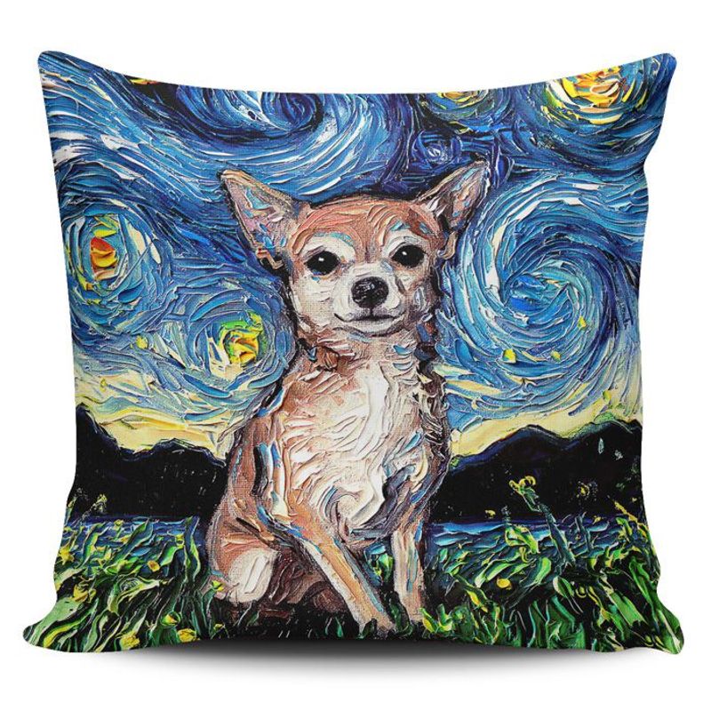 TAYRONA STORE - Funda Cojin Sin Relleno Noche Estrellada Perro Chihuahua 03