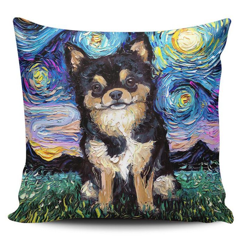 TAYRONA STORE - Funda Cojin Sin Relleno Noche Estrellada Perro Chihuahua Negro Fuego 01