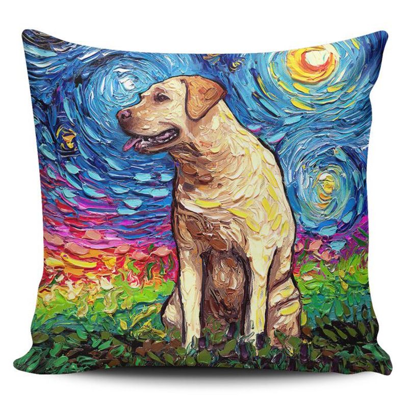 TAYRONA STORE - Funda Cojin Sin Relleno Noche Estrellada Perro Labrador Amarillo 01