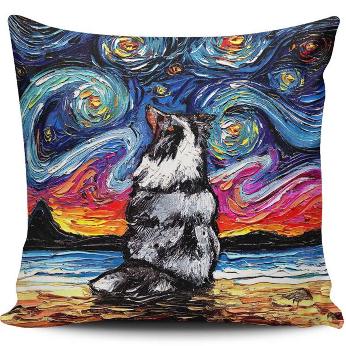 TAYRONA STORE - Funda Cojin Sin Relleno Noche Estrellada Perro Merle Shetland Sheepdog