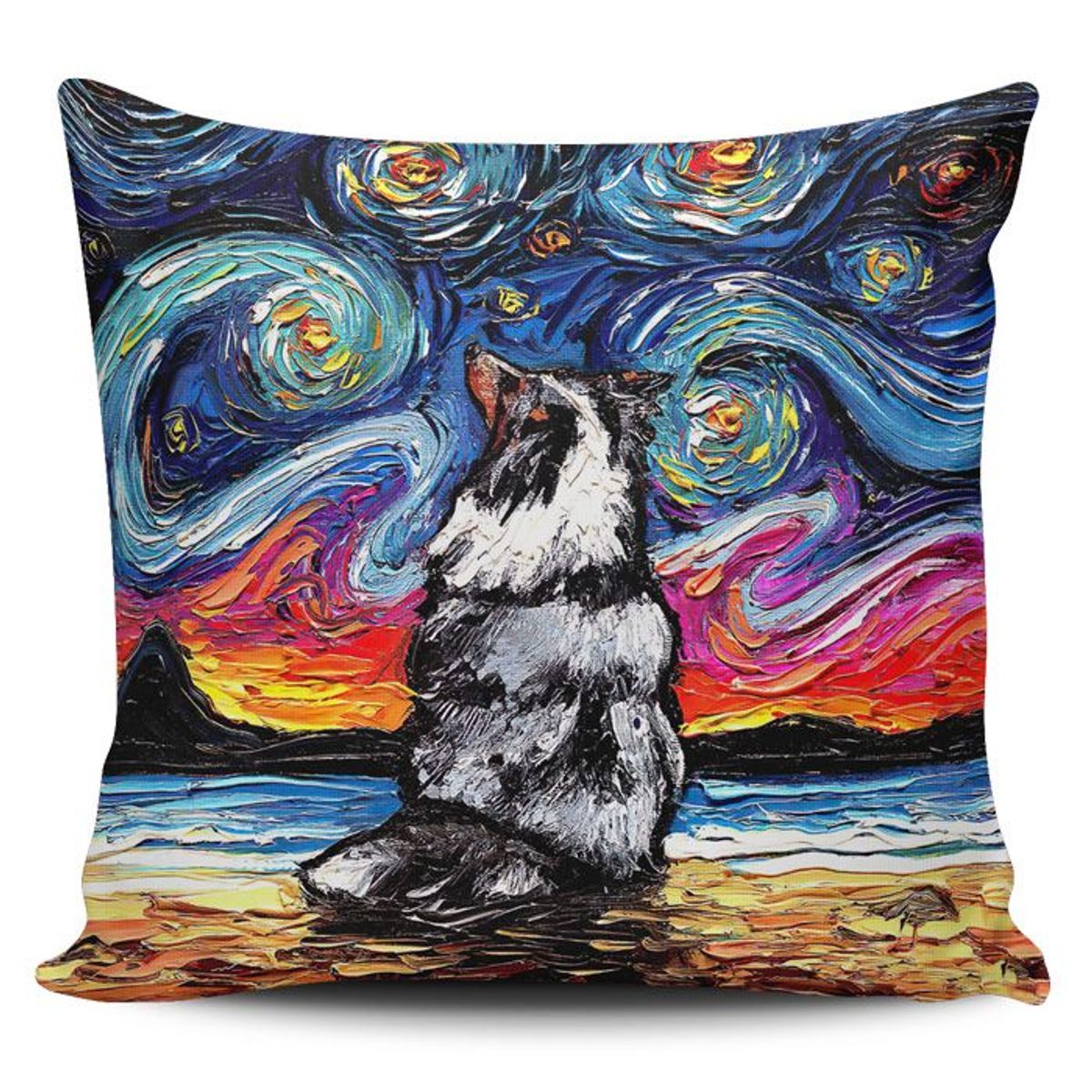 TAYRONA STORE - Funda Cojin Sin Relleno Noche Estrellada Perro Merle Shetland Sheepdog