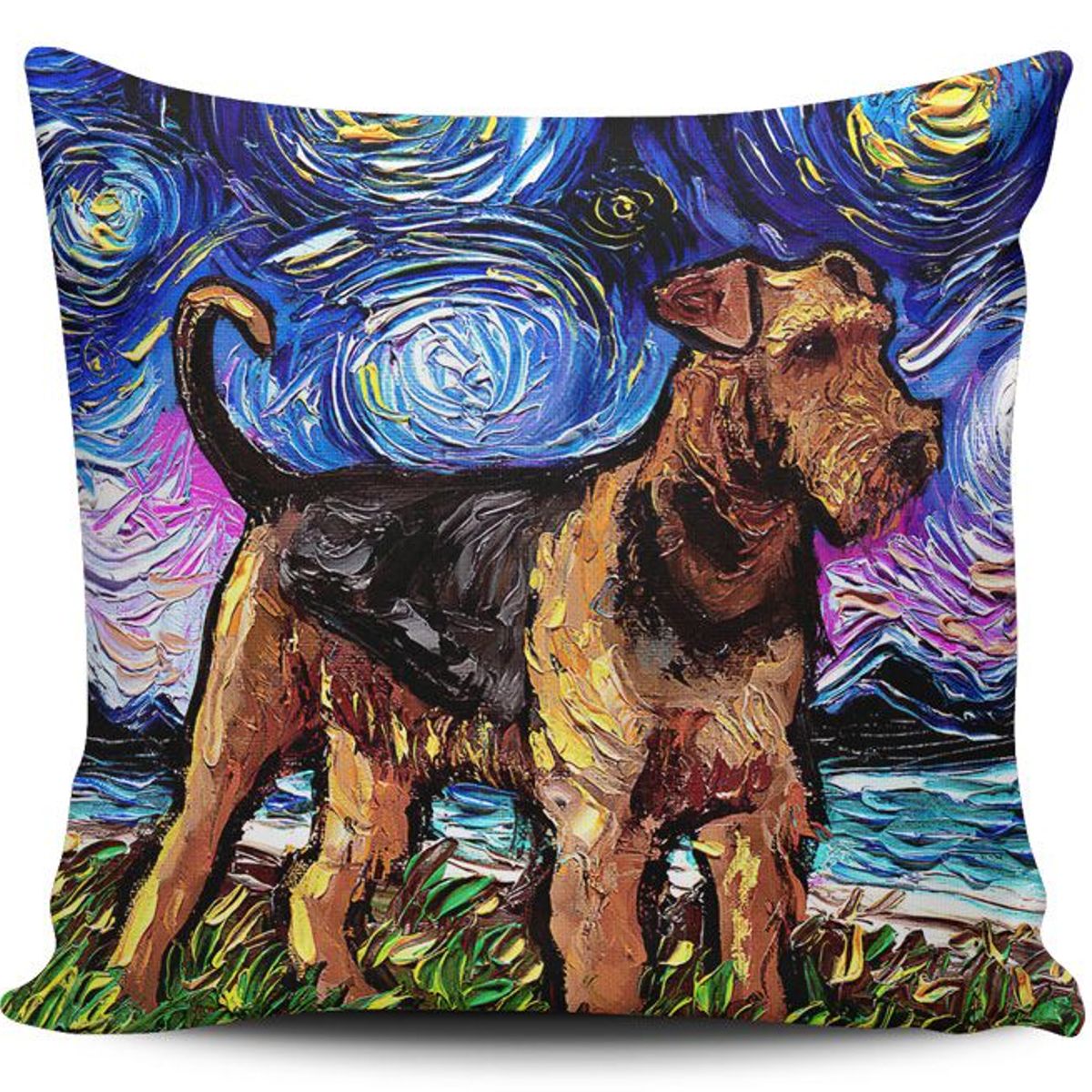TAYRONA STORE - Funda Cojin Sin Relleno Noche Estrellada Perro Airedale Terrier