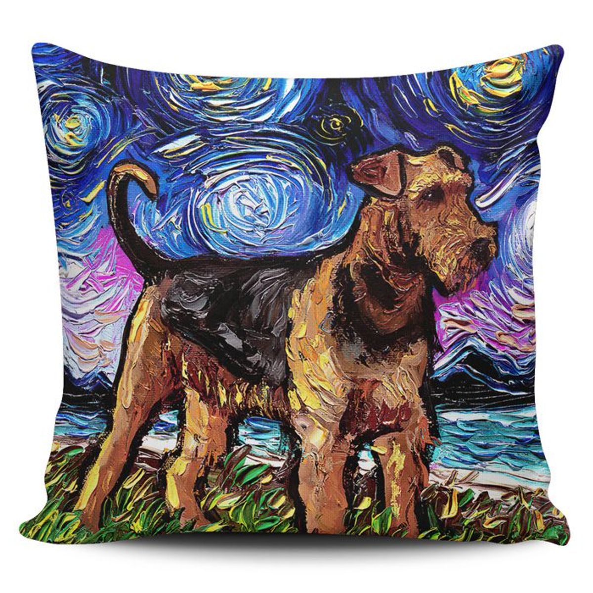 TAYRONA STORE - Funda Cojin Sin Relleno Noche Estrellada Perro Airedale Terrier