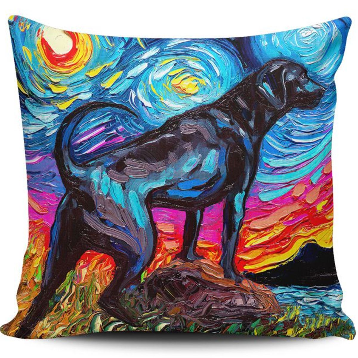 TAYRONA STORE - Funda Cojin Sin Relleno Noche Estrellada Perro Black Labrador 02