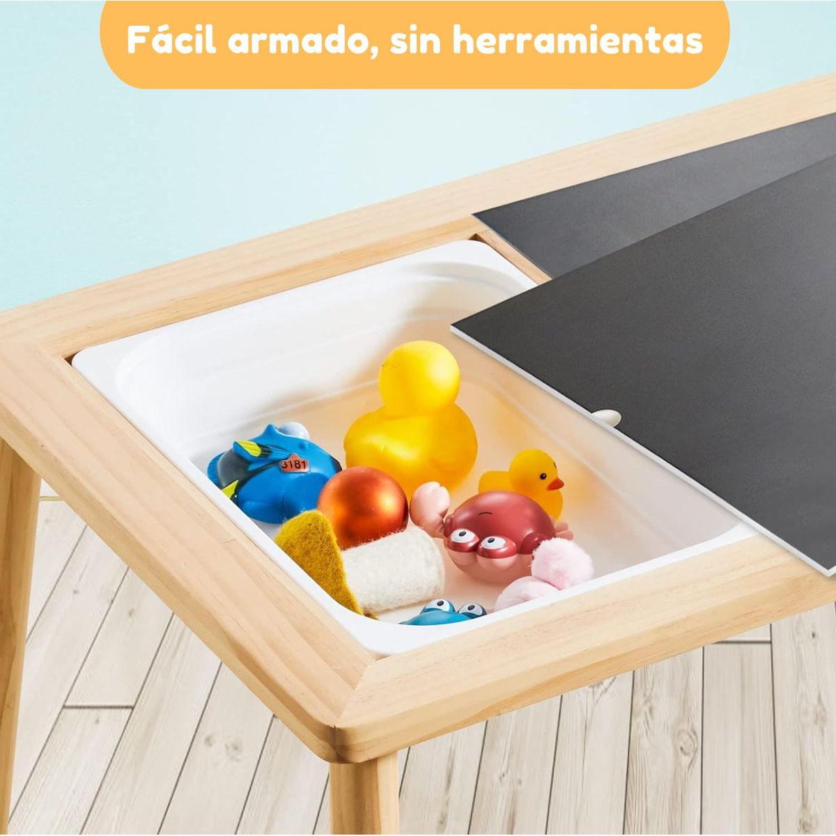JUGANDO Y EDUCANDO - Mesa Sensorial Montessori En Madera De Pino 2 En 1 Niño Niña