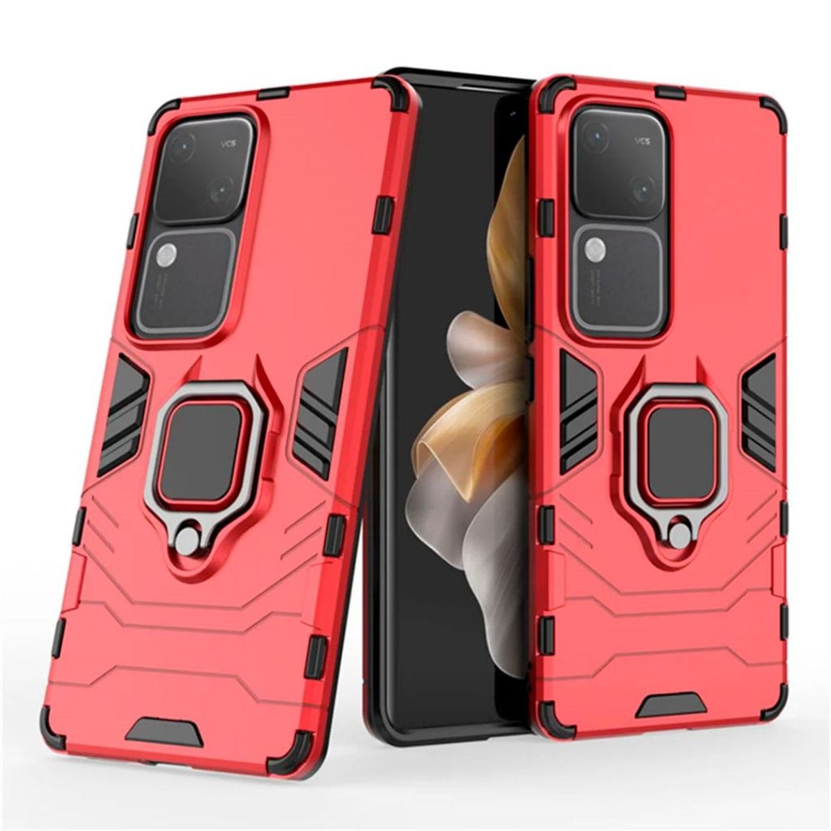 GENERICO - Estuche Anti Golpes Con Anillo Compatible con Vivo V30 Rojo