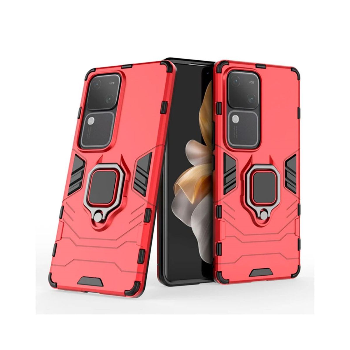 GENERICO - Estuche Anti Golpes Con Anillo Compatible con Vivo V30 Rojo