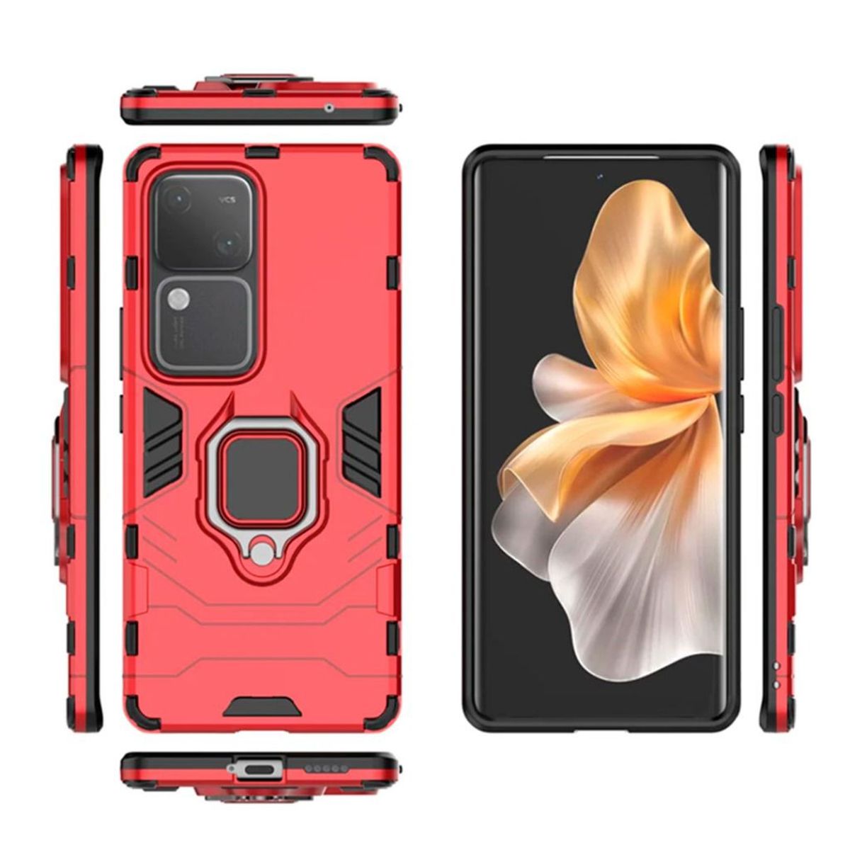 GENERICO - Estuche Anti Golpes Con Anillo Compatible con Vivo V30 Rojo