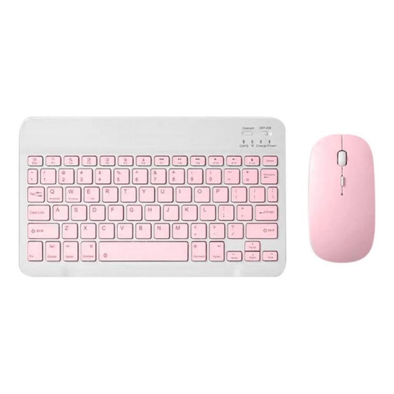 GENERICO - Kit Teclado Bluetooth y Mouse Inalámbrico Recargable Color Pastel Rosado