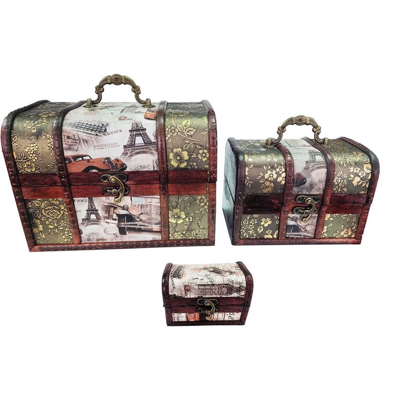 DAYOSHOP - Cofre Baul Dorado Vintange Eiffel Paris Joyero Set X 3 Pcs