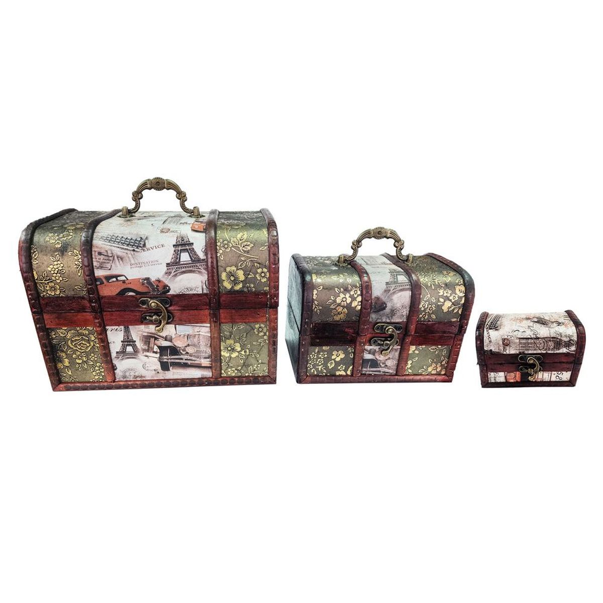 DAYOSHOP - Cofre Baul Dorado Vintange Eiffel Paris Joyero Set X 3 Pcs