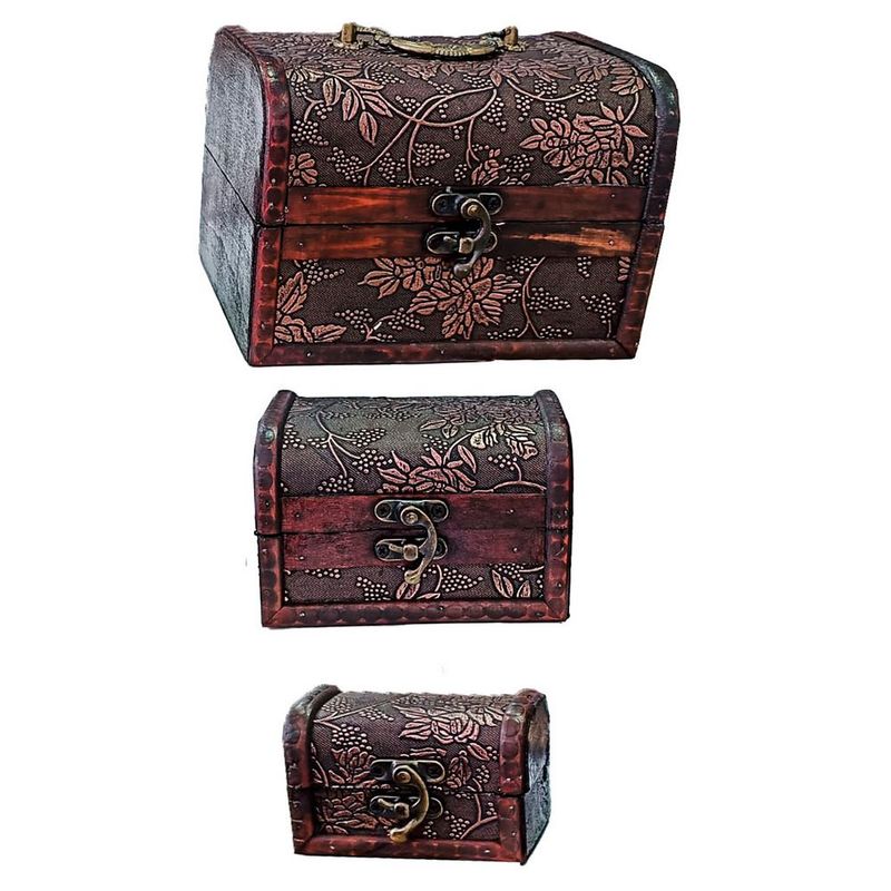 DAYOSHOP - Cofre Baul Vintange Flores Hojas Joyero Set X 3 Pcs