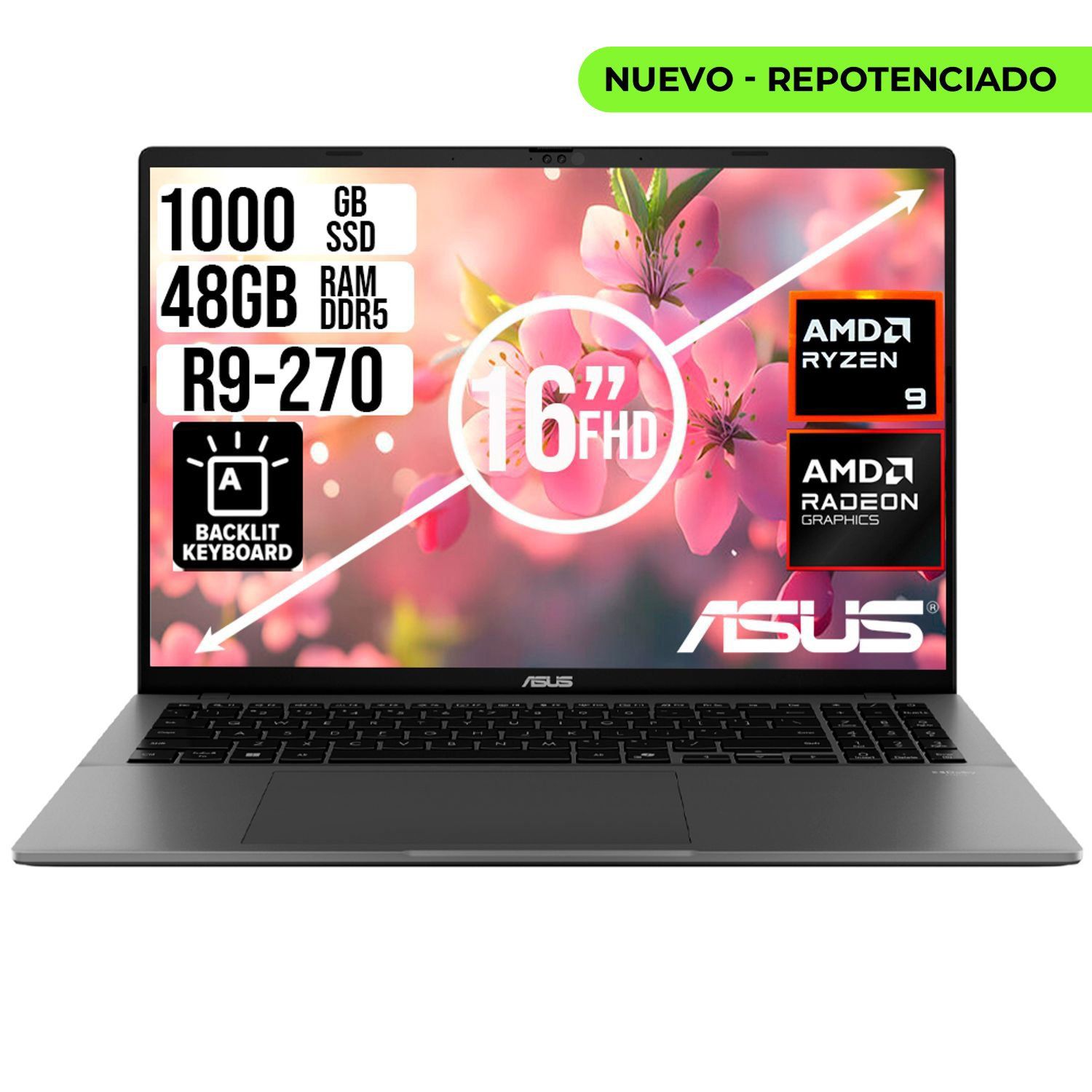 PORTATIL ASUS AMD RYZEN 9 270 SSD 1TB RAM 48GB LED 16 FULL HD ASUS