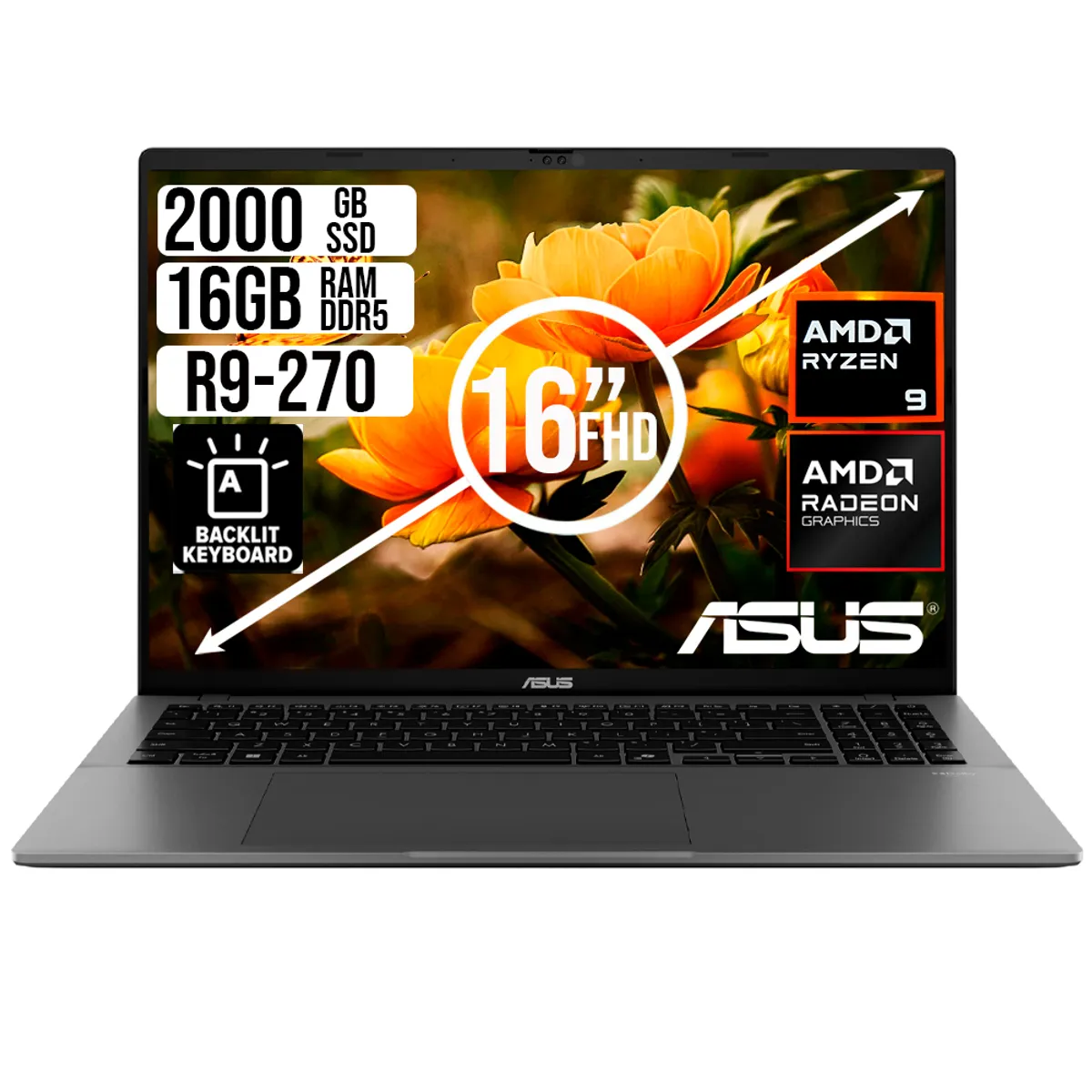 ASUS - Portátil ASUS AMD RYZEN 9 270 SSD 2TB RAM 16GB 16" FHD