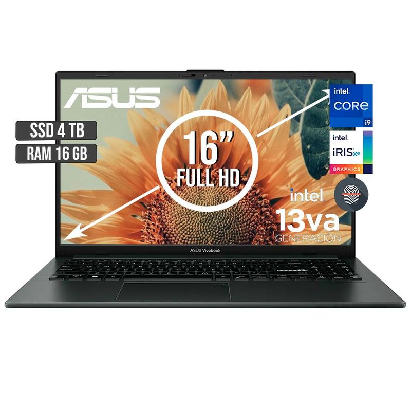ASUS - PORTATIL ASUS INTEL CORE I9-13900H SSD 4TB RAM 16GB LED 16 FULL HD