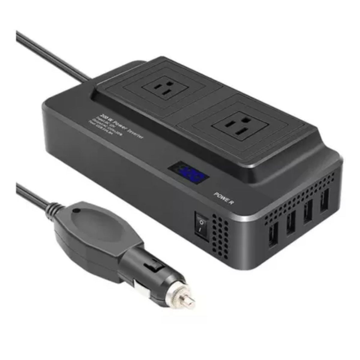 GENERICO - Inversor Portátil Multitoma Para Carro Usb Automovil 200w