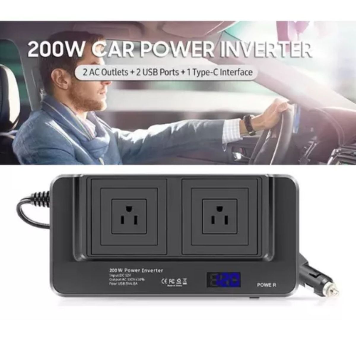 GENERICO - Inversor Portátil Multitoma Para Carro Usb Automovil 200w