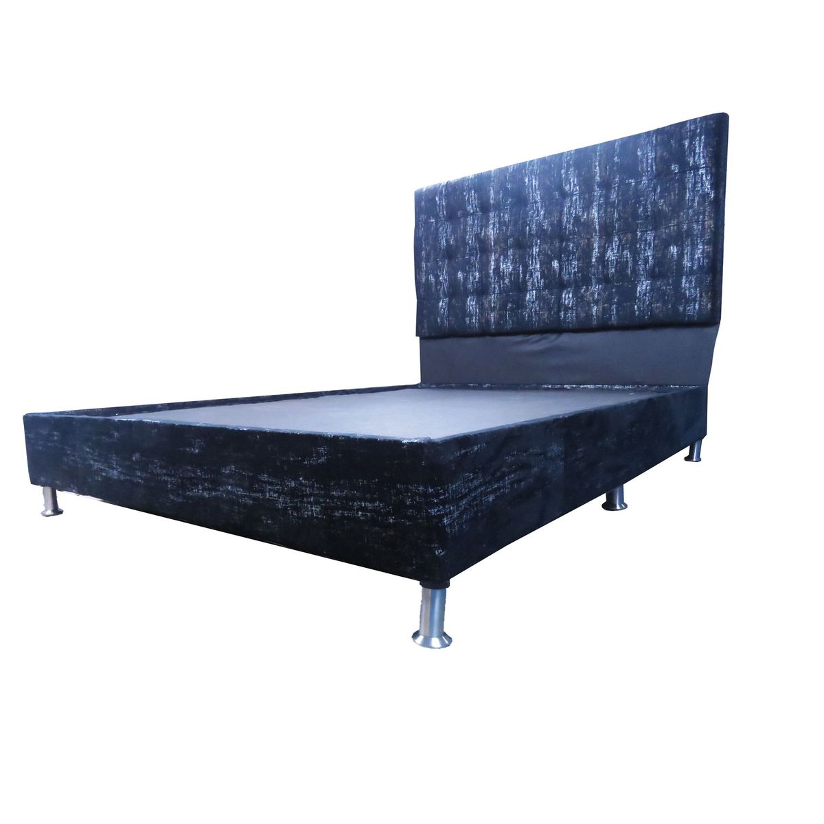GENERICO - Base cama con espaldar color negro plateado 140 x 190