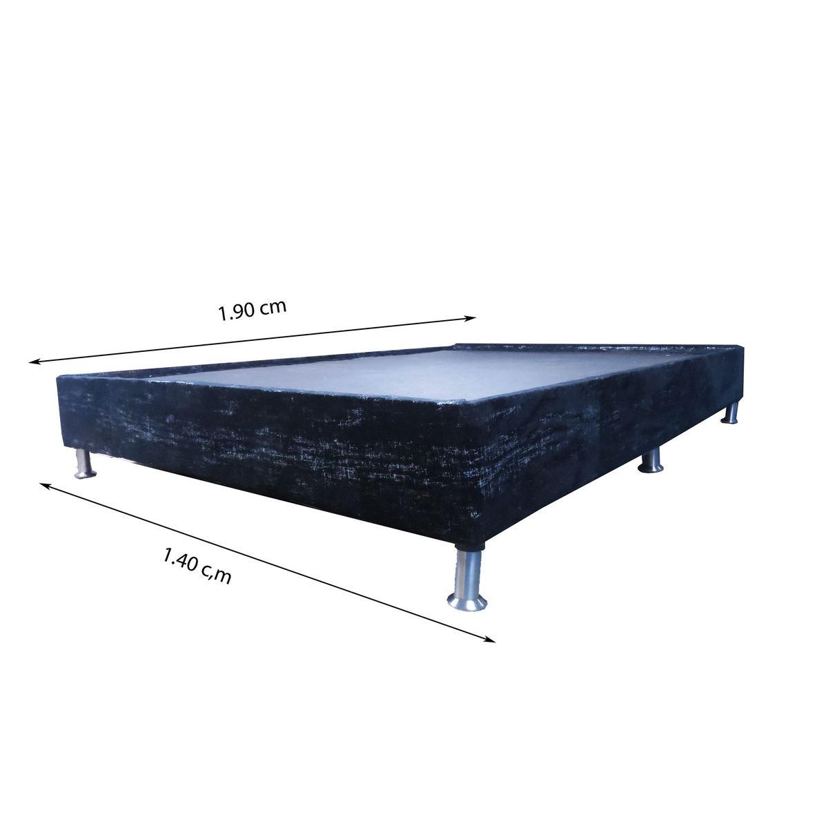 GENERICO - Base cama con espaldar color negro plateado 140 x 190