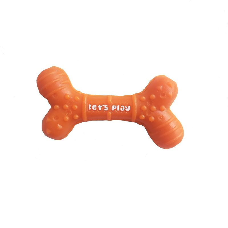 SOLEPET - HUESO PEQUEÑO DE GOMA TIPO TORNADO PARA PERROS-NARANJA