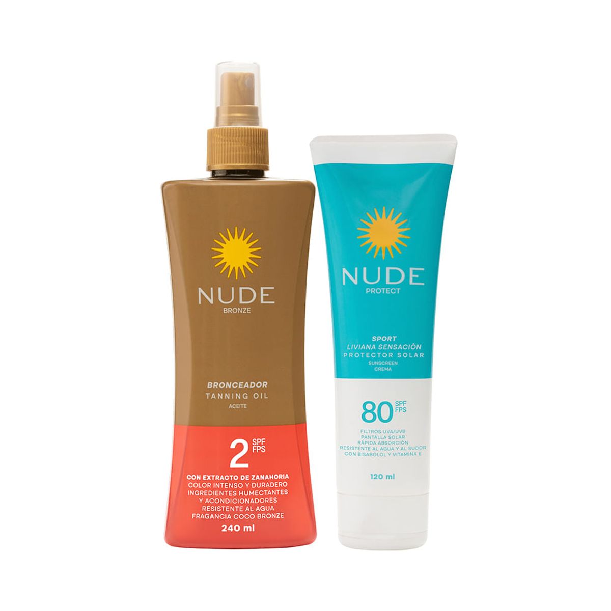NUDE - Promoción Nude Protector Solar Sensación Liviana Spf80 120 Ml + Bronceador Spf2 240 Ml