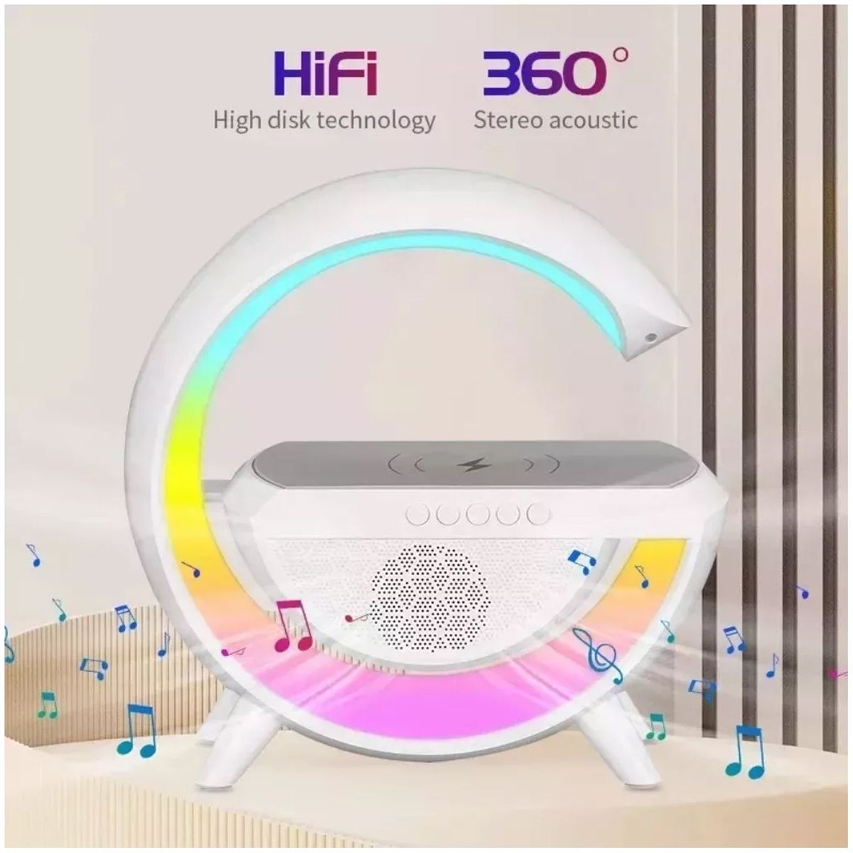 ONE PIXEL - Lámpara Parlante Cargador Inalámbrico Bluetooth Forma G