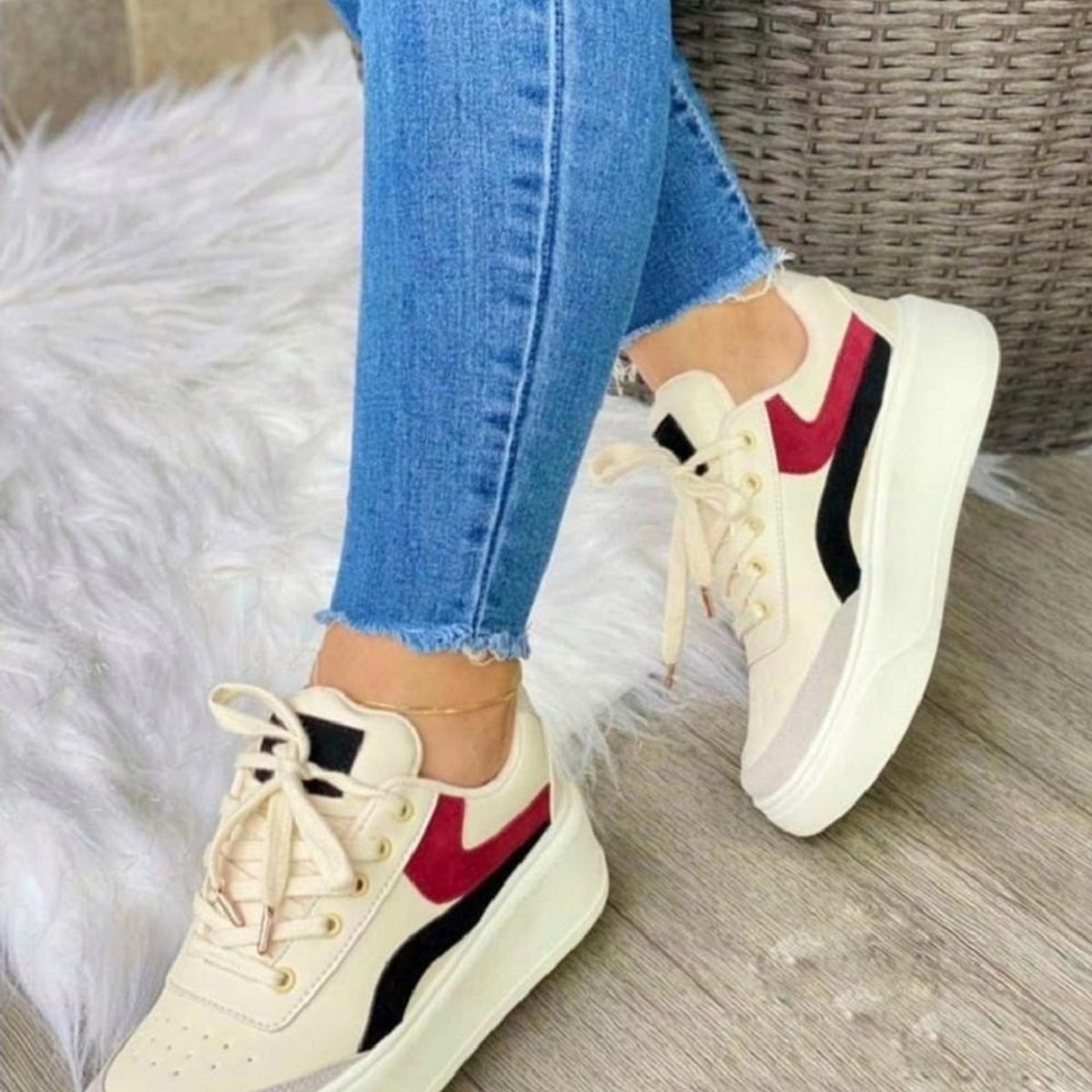 EVEGONZ - Tenis Casual Dama Calzado Beige Cómodo Tenis Bolichero Moderno
