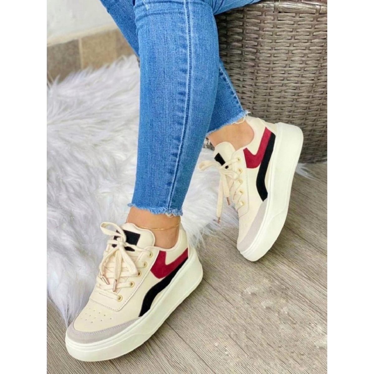 EVEGONZ - Tenis Casual Dama Calzado Beige Cómodo Tenis Bolichero Moderno