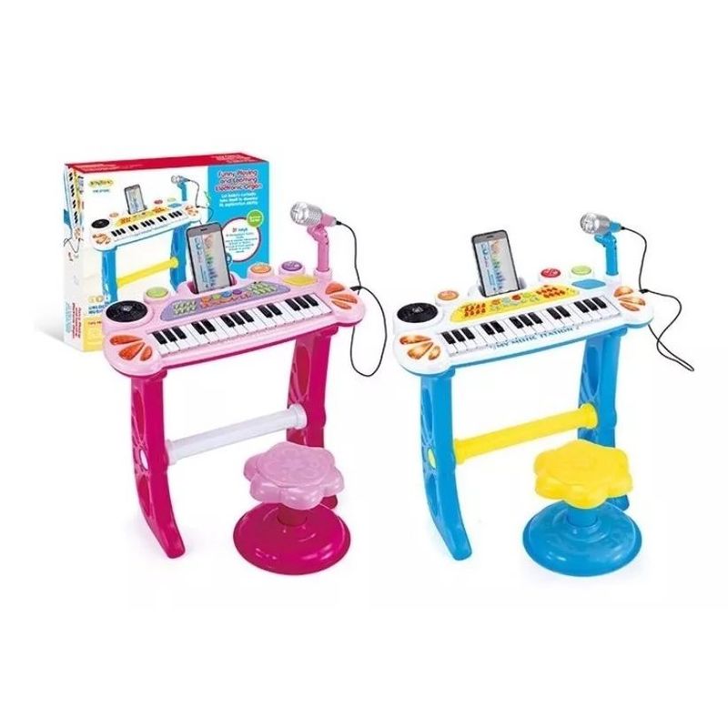 GENERICO - Piano con Silla Efectos Batería Karaoke Dj Micrófono Rosa