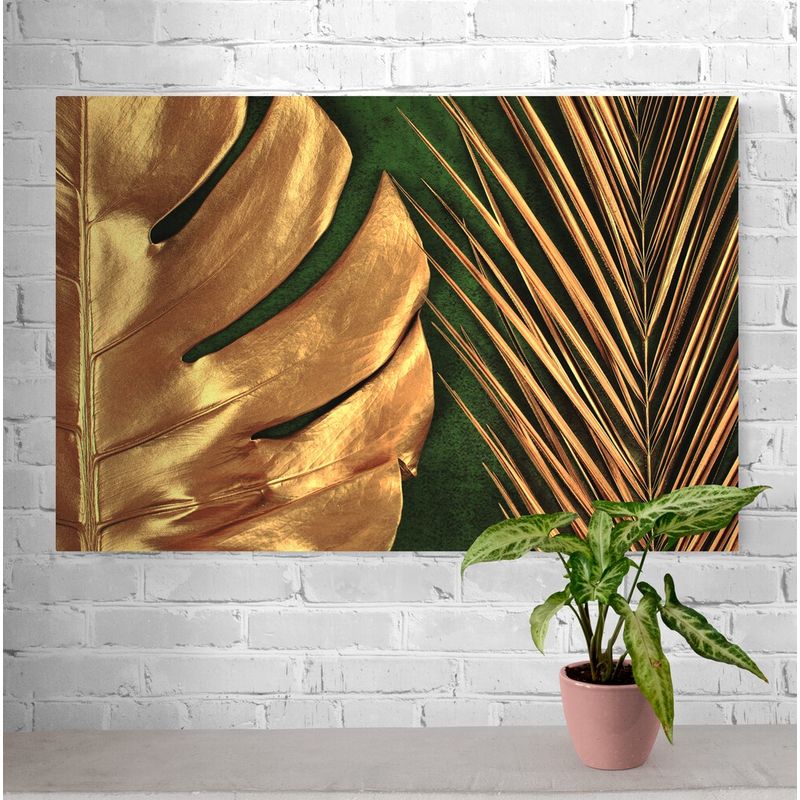 TAYRONA STORE - Cuadro En Lienzo Para Comedor Hojas Doradas 010 50x35cm
