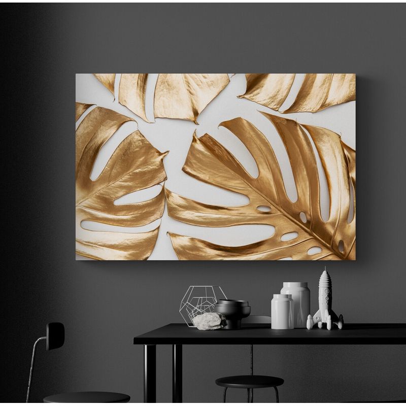 TAYRONA STORE - Cuadro En Lienzo Para Comedor Hojas Doradas 003 150x100cm