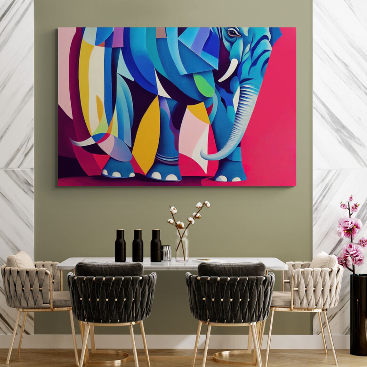 TAYRONA STORE - Cuadro En Lienzo Para Comedor Elefantes 171 120x80cm.