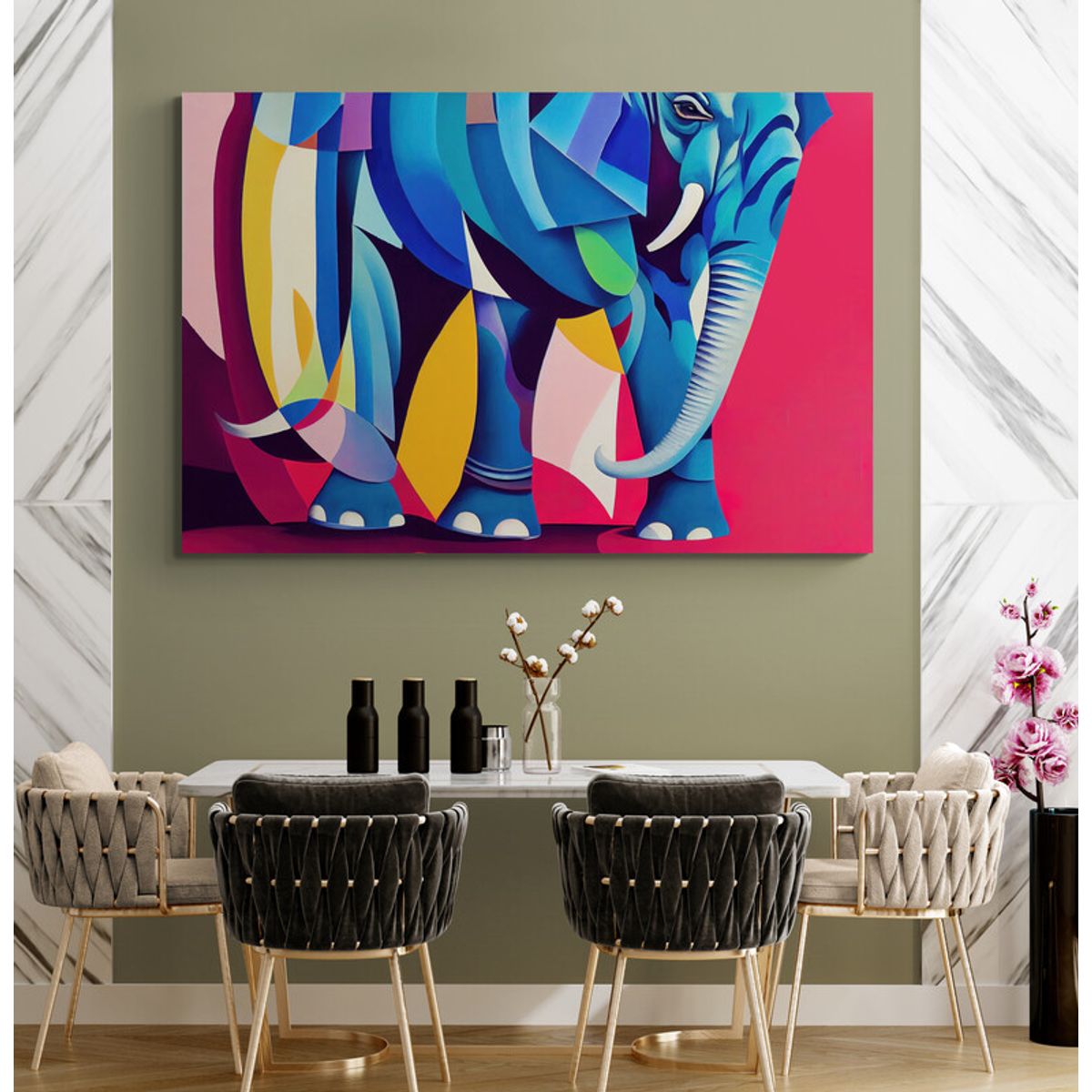 TAYRONA STORE - Cuadro En Lienzo Para Comedor Elefantes 171 120x80cm.