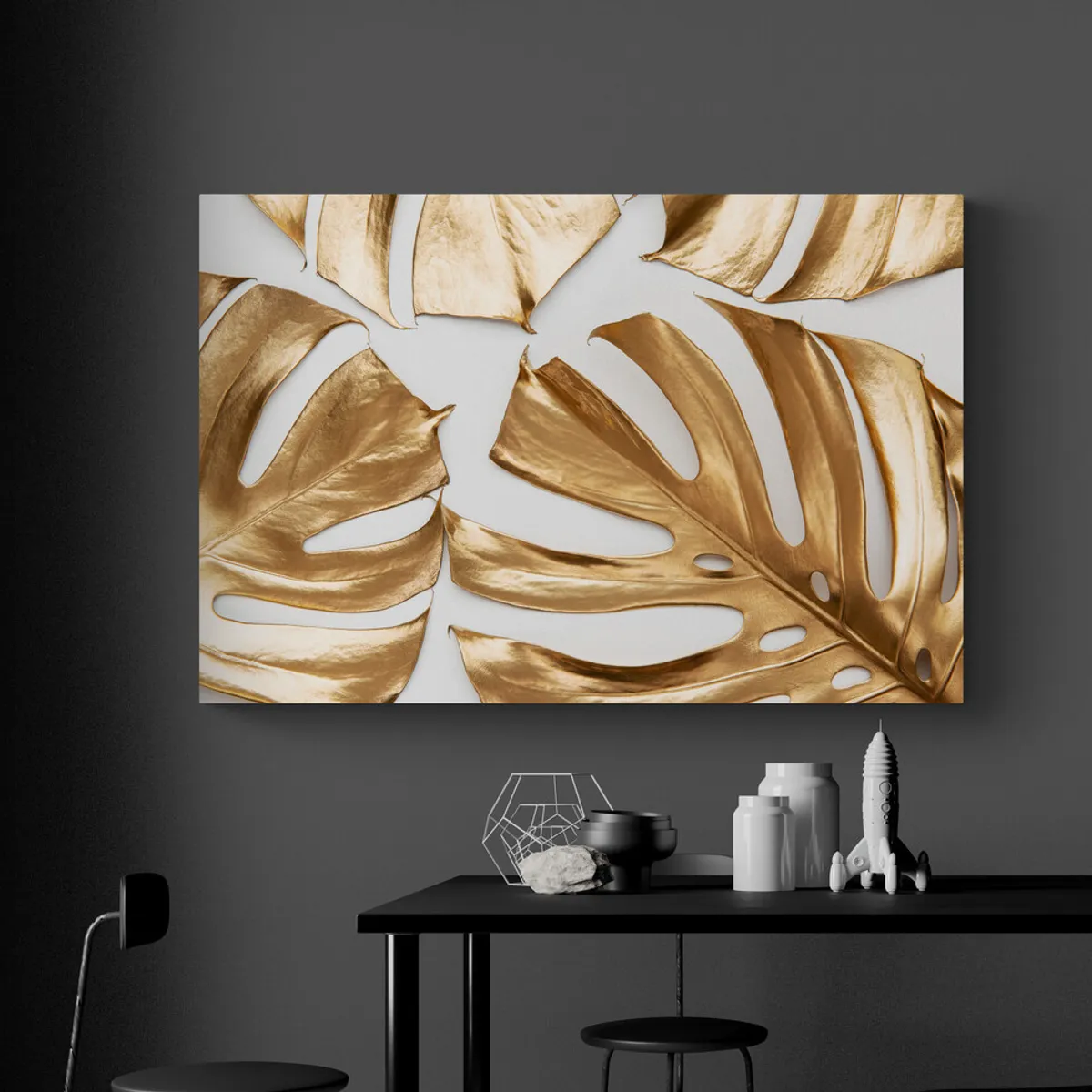 TAYRONA STORE - Cuadro En Lienzo Para Comedor Hojas Doradas 003 50x35cm