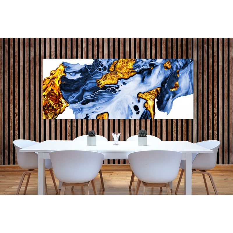 TAYRONA STORE - Cuadro Lienzo Comedor Pintura Abstracta Con Oro 13 100x40cm