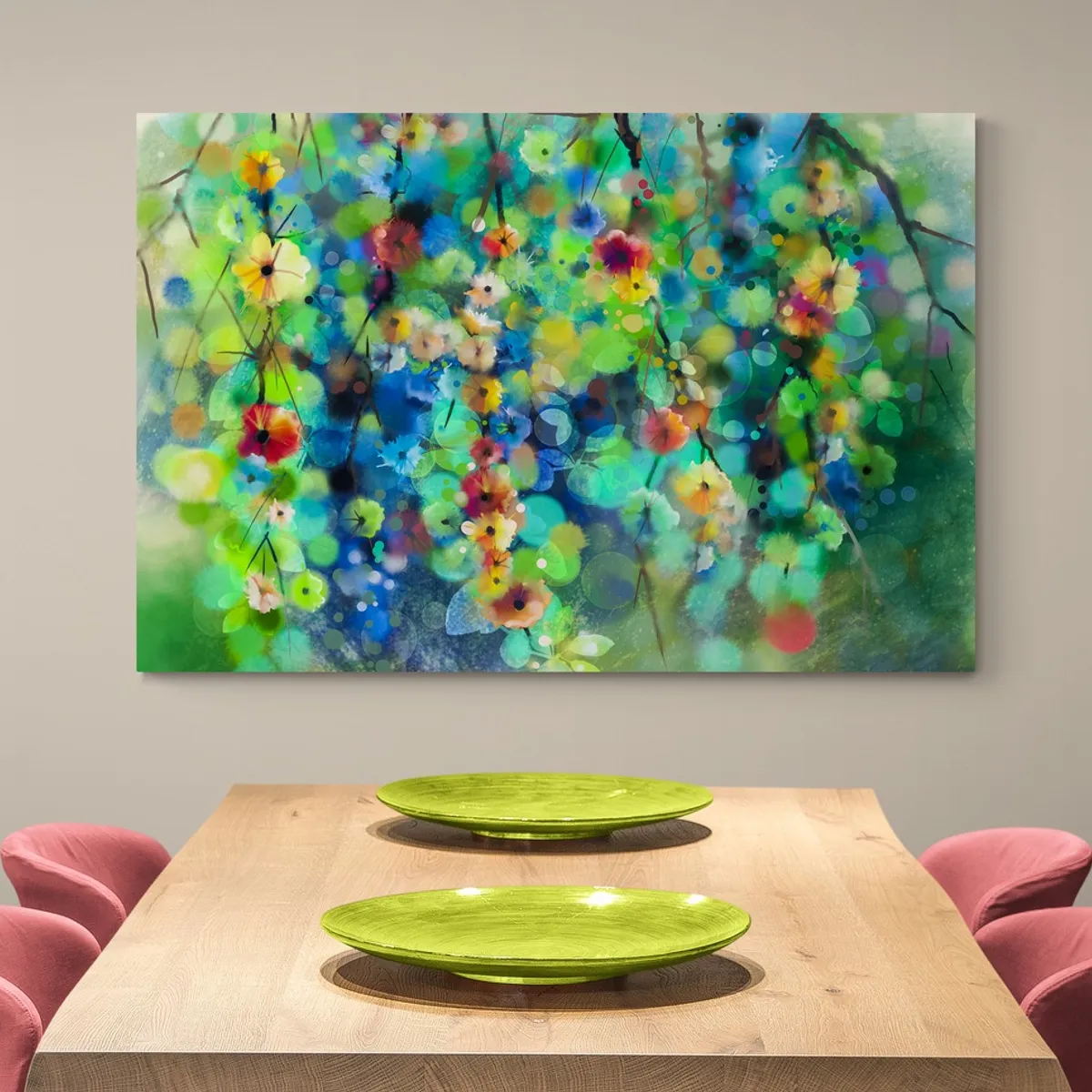 TAYRONA STORE - Cuadro En Lienzo Para Comedor Pintura Flores 159 70x50cm