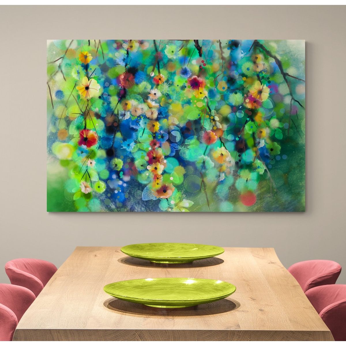 TAYRONA STORE - Cuadro En Lienzo Para Comedor Pintura Flores 159 70x50cm