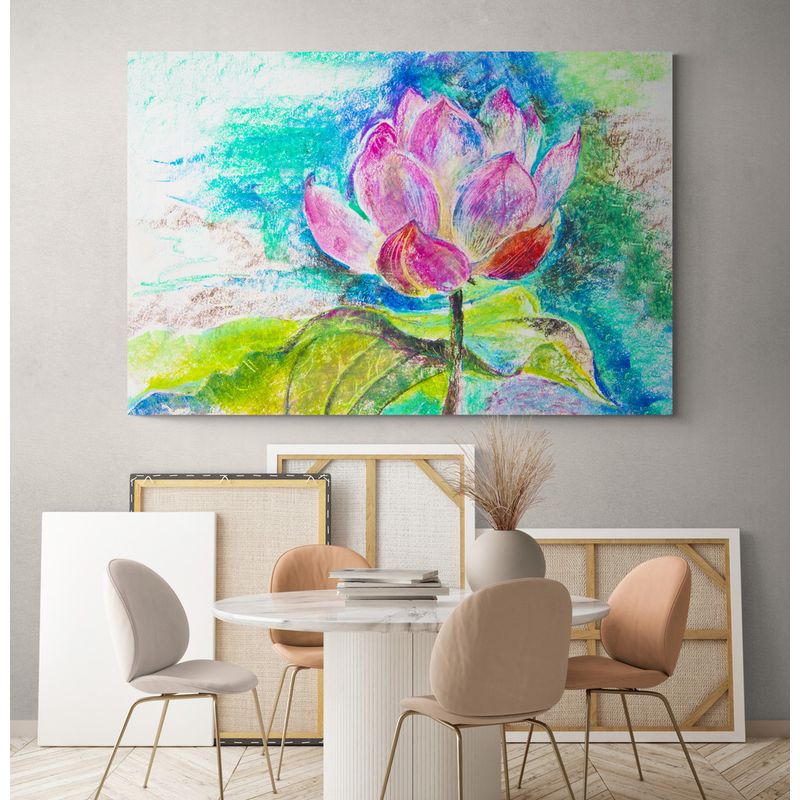 TAYRONA STORE - Cuadro Lienzo Para Comedor Pintura Flor De Loto 048 70x50cm